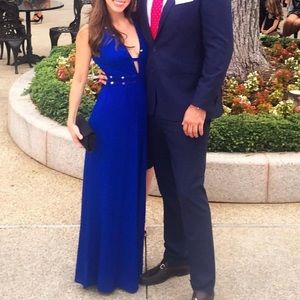 BCBG MAXAZRIA Juliette Royal Blue V Neck Maxi Gown Size XS